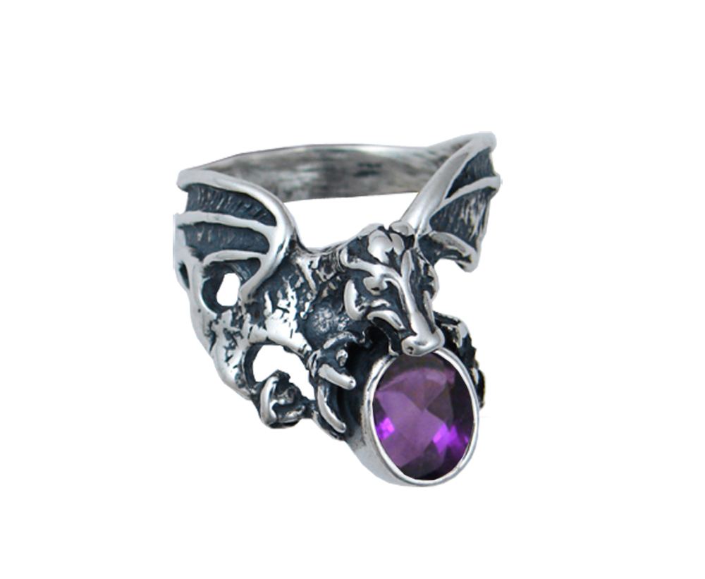 Sterling Silver Dragon's Treasure Ring with an Amethyst Size 7